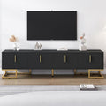 Ball & Cast Modern TV Stand with Storage Cabinets for TVs up to 80", Luxury Media Console w/Metal Legs & Gold Handles,Geometric Lines & Adjustable Shelf,Entertainment Center for Living Room,Black