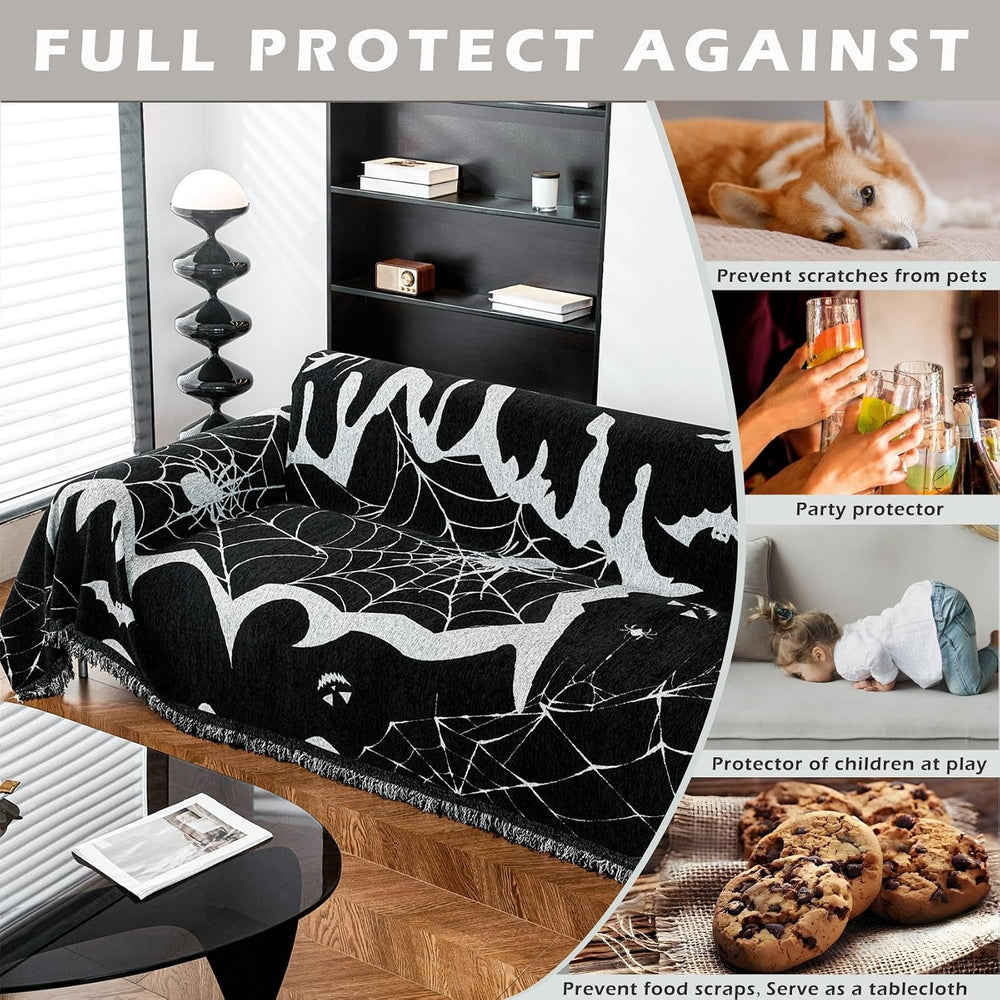 Cmfshape Halloween Sofa Slipcover with Spider Webs Ghost Pattern,Reversible S...