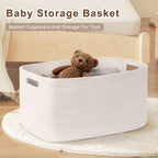 86L Large Baby Girls Laundry Basket for Nursery Storage,Cute Woven cotton Rope Baskets for Kids Toy，Gifts, Boho Square Wicker Blanket hamper for Living Room,Bedroom Dirty Clothes, White