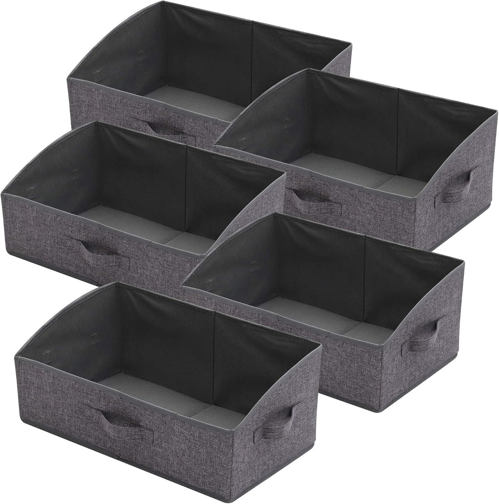 TENABORT 5 Pack Trapezoid Large Foldable Closet Storage Bins with Handle, Fabric Storage Organizer Cube Cloth Containers Linen Box Shelf Baskets for Clothes Clothing Shelves Wardrobe
