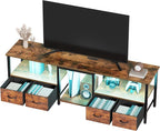 TV Stand for 80/75 Inch TV, LED Entertainment Center with 4 Fabric Drawers and Power Outlets, Modern Industrial TV Media Console for Living Room, Bedroom Storage Cabinet - 71'' Rustic Brown