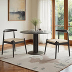 Farini Mid Century Modern Dining Chairs Set of 2, Solid Wood Frame Kitchen Chairs with Woven Upholstered Seat for Dining Room & Breakfast Nook,Black-Beige