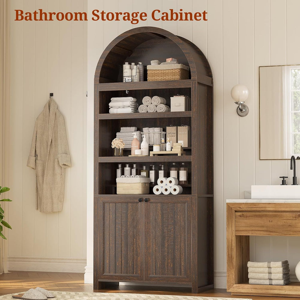 81" Tall Arched Cabinets,Bookcase with storage,Mid-Century Modern 6-Tier...
