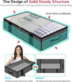 Onlyeasy Underbed Fabric Storage Bags Organizer with 4 Handles, 2 Zippers and Large Clear Window, for Clothes, Blankets, Bedding, Foldable with Sturdy Structure, 2 Pack, Linen-like Black, MXAUBBSS2P