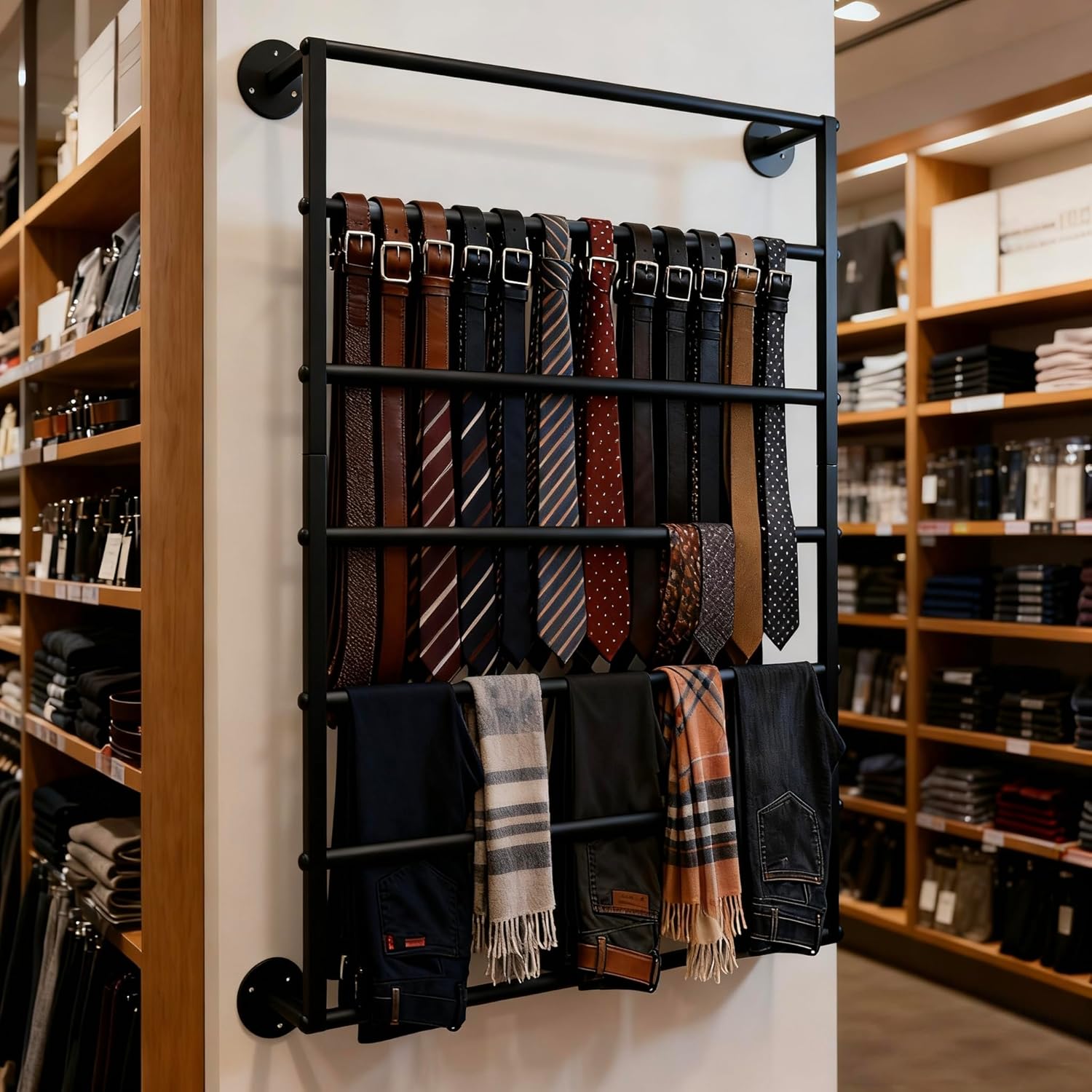 Wall Mounted Display Rack, 7-Layer Wrapping Paper Ribbon Organizer Scarves Tie & Scarf Rack Belts Towel Holder Necktie Hijab Stand Metal Shelving for Home, Retail Stores, Flower Shop