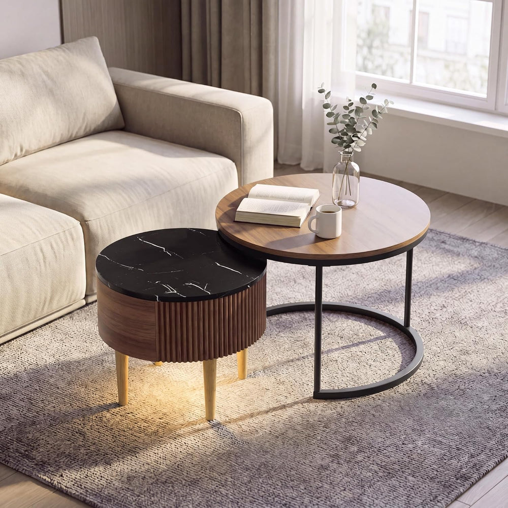 YESHOMY 23.6" Nesting Coffee Table Set of 2, Walnut Storage Coffee Table...