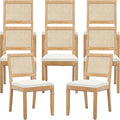 French Country Dining Chairs Set of 8, Cream Kitchen & Dining Room Chairs Set of 8, Ivory Rattan Dining Chairs, Cane Low Back, Wood Legs, Sillas De Comedor (Rattan, Beige, 8Pcs)