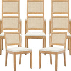French Country Dining Chairs Set of 8, Cream Kitchen & Dining Room Chairs Set of 8, Ivory Rattan Dining Chairs, Cane Low Back, Wood Legs, Sillas De Comedor (Rattan, Beige, 8Pcs)