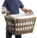 The Basket Lady Wicker French Laundry Basket, 23 in L x 18.5 in W x 18.5 in H, Antique Walnut Brown