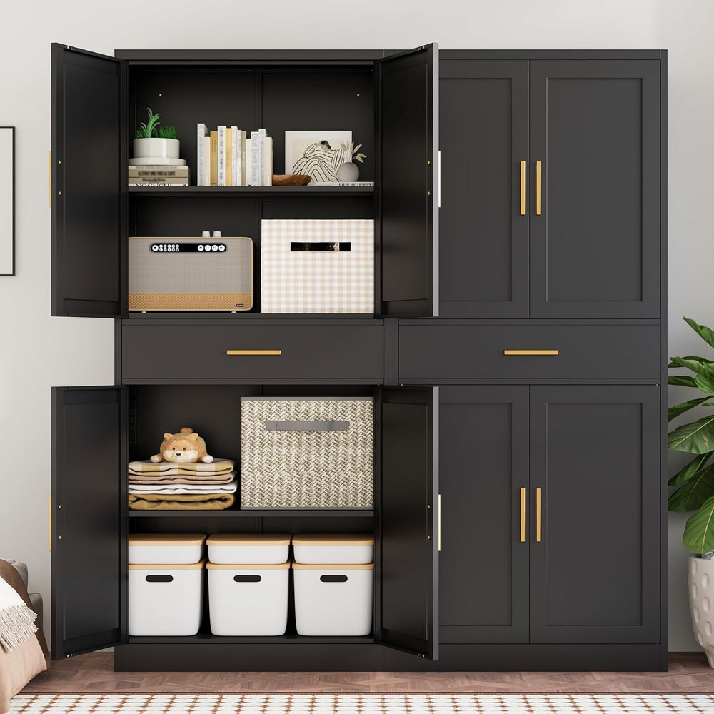 Kitchen Pantry Cabinet, 71”H Metal Storage Cabinet with 1 Drawer, Doors and 2...