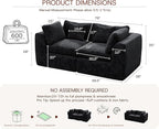 79'' Oversized Cloud Sectional Boneles Loveseat for Living Room, Modern Big Compressed 2 Seater Couch with 2 Throw Pillows, Comfy Chenille Deep Seat Memory Foam Spineless 2 Person Couch, Black | No Assembly Needed, Premium Chenille, Flexible Modular, W...