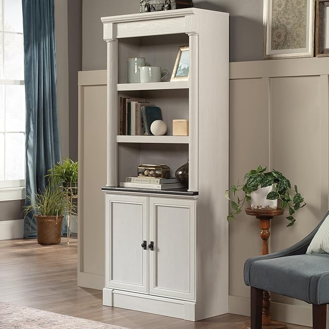 Sauder Palladia Book Shelf, Bookshelf with Storage, Library Bookcase with Doo...