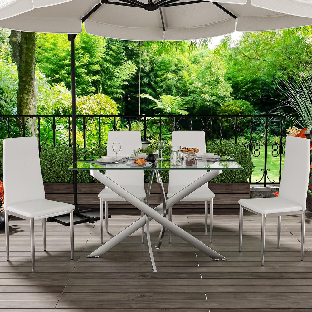 47.24 Inch Glass Dining Table, Rectangular Kitchen Glass Table for 4 People, ...