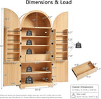 Polibi Arched Fluted Pantry Cabinet, 72" Tall Kitchen Storage with 8 Door Shelves, 3 Adjustable Shelves & Hidden Drawer, for Kitchen, Dining Room, Natural