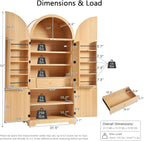 Tall Arched Kitchen Pantry Cabinet, Modern Fluted Wood Storage Cabinet with 8 Door Shelves, Adjustable Shelves and Hidden Drawer, Versatile Cupboard for Kitchen, Bathroom (Natural)