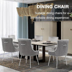 Velvet Dining Chairs Set of 6 with Silver Metal Legs, Modern Upholstered Kitchen Chair with Pull Handle & Pleated Back, Mid Century Accent Chair for Vanity,Dining,Kitchen,Living Room, Grey