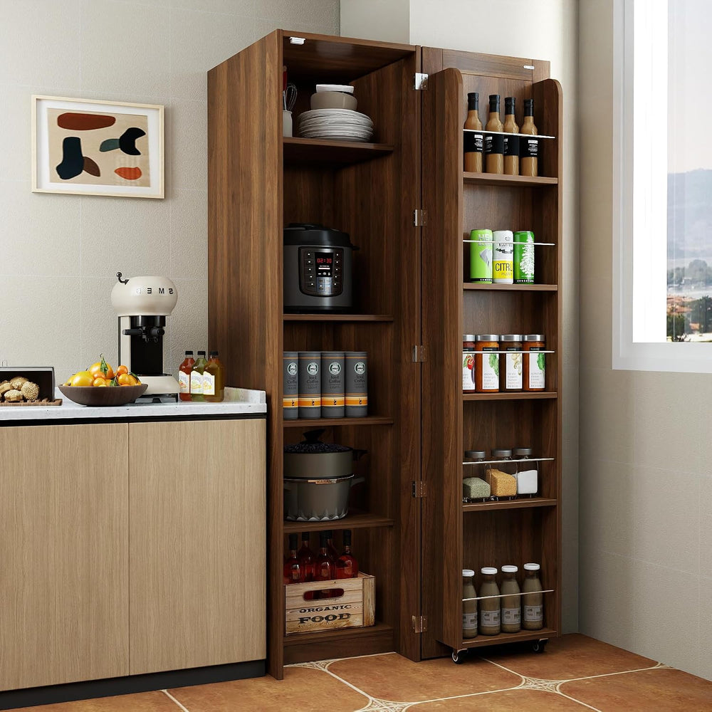 63 " Narrow Kitchen Pantry Storage Cabinet with Shelf & Side Racks (...