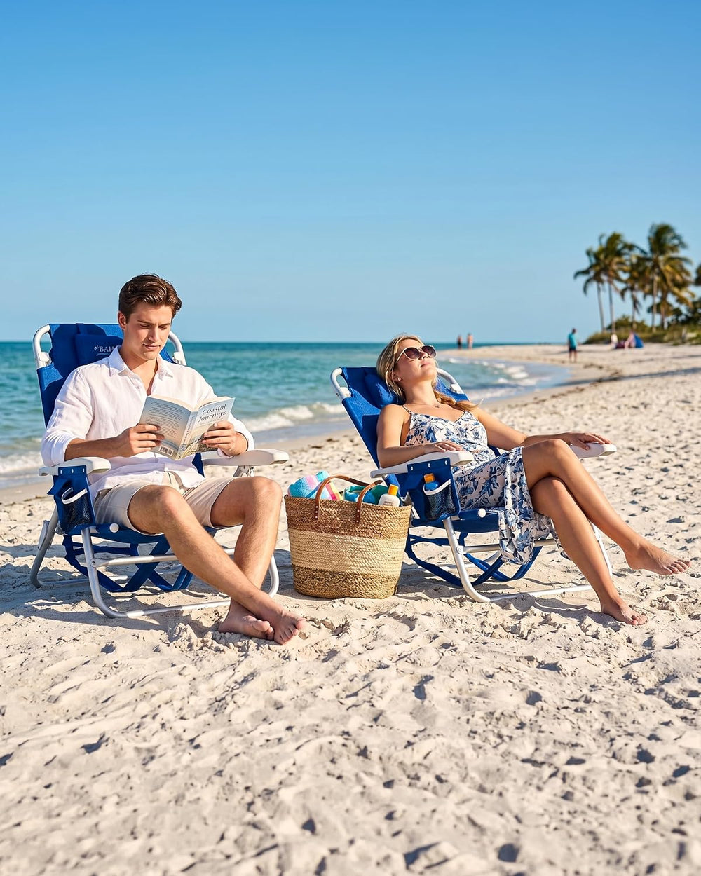 Old Bahama Bay 2 Pack 7-Position Lay-Flat Beach Chair, Lightweight Aluminum F...