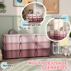Qaba 3 Tier Kids Storage Unit, 9 Drawer Chest Toy Organizer Plastic Bins for Kids Bedroom Nursery Kindergarten Living Room for Boys Girls Toddlers, Pink