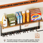 Broom Holder Wall Mount with Cleaning Supplies Organizer, Laundry Room Organization and Storage Shelves with Mop Hanger Rack Gripper Hooks, Utility Shelf Closet Organizer for Home Garage Kitchen