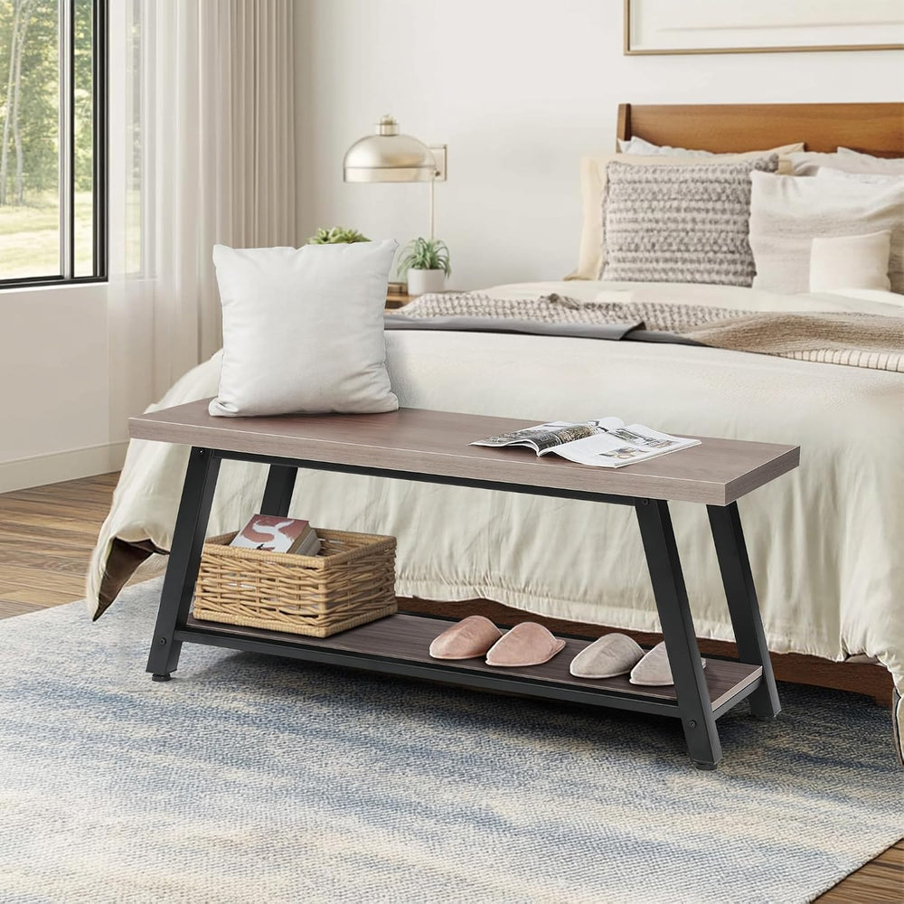 43" Wood Long Modern Farmhouse Entryway Bench, Wood Bedroom End of BedBe...