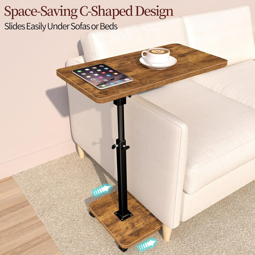End Table Adjustable Height, 22.8"L Side Table Tv Tray with Wheels, 90° ...