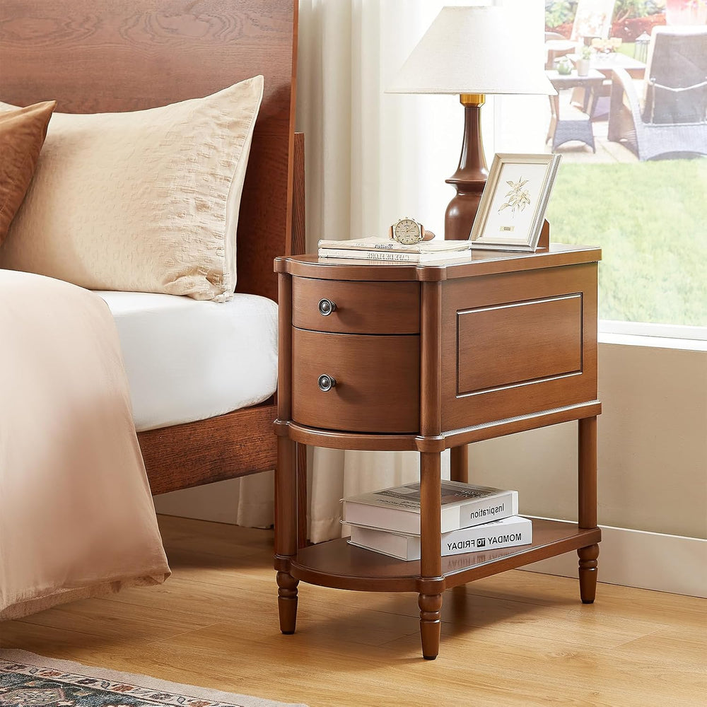 ONBRILL Narrow End Table with Charging Station, Pre-Assembled Nightstand with...