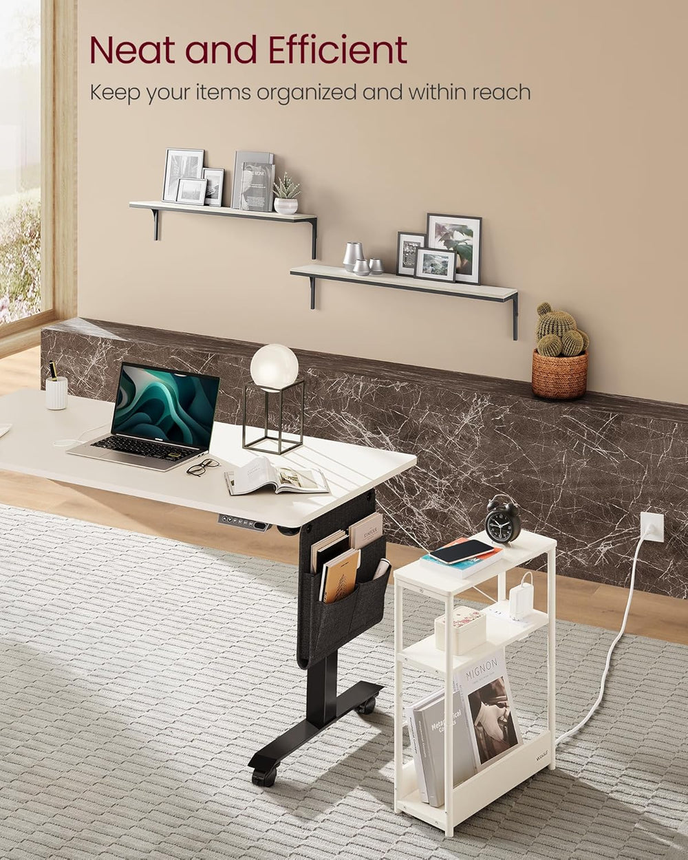 VASAGLE Side Tables with Charging Station, Set of 2 Narrow End Tables, 3-Tier...