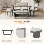 Merax 6-Piece Retro Dining Set, 1 Rectangular Table with Stable Trapezoidal Table Base and 4 Upholstered Chairs and 1 Bench for Dining Room and Kitchen, Antique Gray