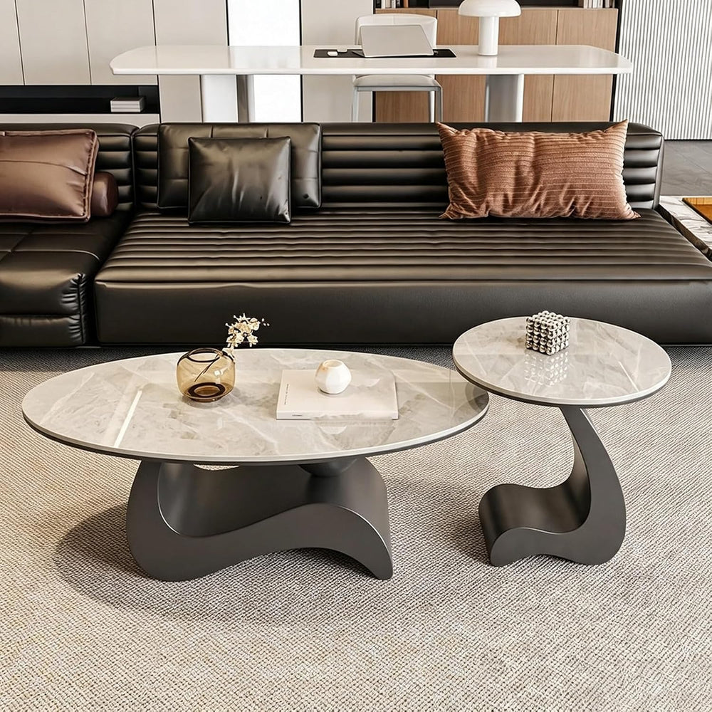 Set of 2 Modern Nesting Coffee Tables with Storage, Sintered Stone Top | Mode...