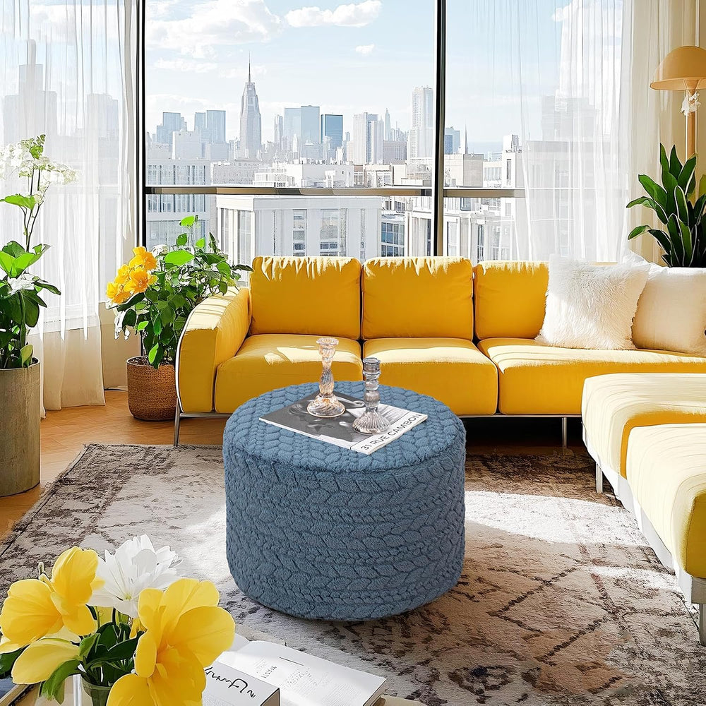 Round Pouf Ottoman Footstool 20x14In Ottoman Footrest for Couch Misty Blue | ...