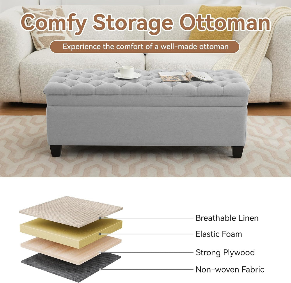 WUTUTUEE 51" Fabric Storage Ottoman Bench, Upholstered Rectangle End of ...