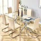 AZmac Modern Leather Dining Chairs Set of 6,Armless Kitchen Chairs,Dining Room Chairs with Upholstered Padded Seat and Sturdy Chrome Legs for Dining Room,Kitchen (Set of 6, Beige)