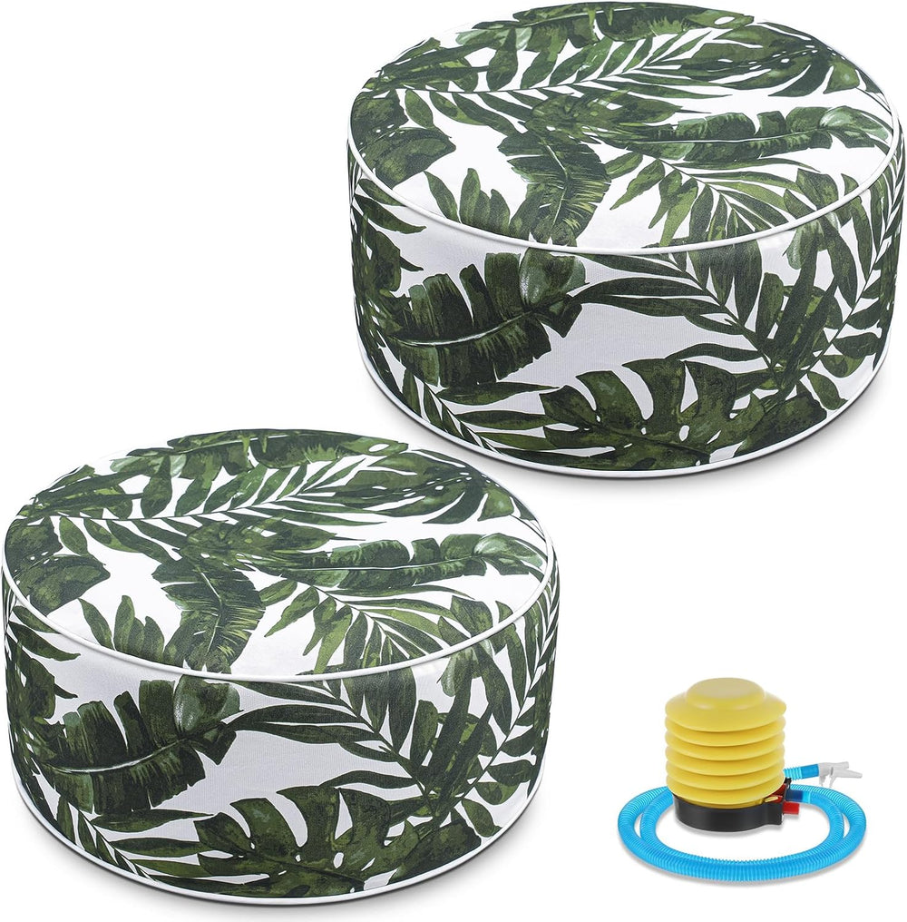 Cinnvoice 2 Pcs Inflatable Outdoor Ottoman Pouf Waterproof Round Footrest wit...