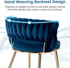 KCC Modern Velvet Dining Chairs Set of 4, Back and Golden Metal Legs, Mid-Century Accent Side Chair for Living Room, Dining Room, Kitchen, Blue