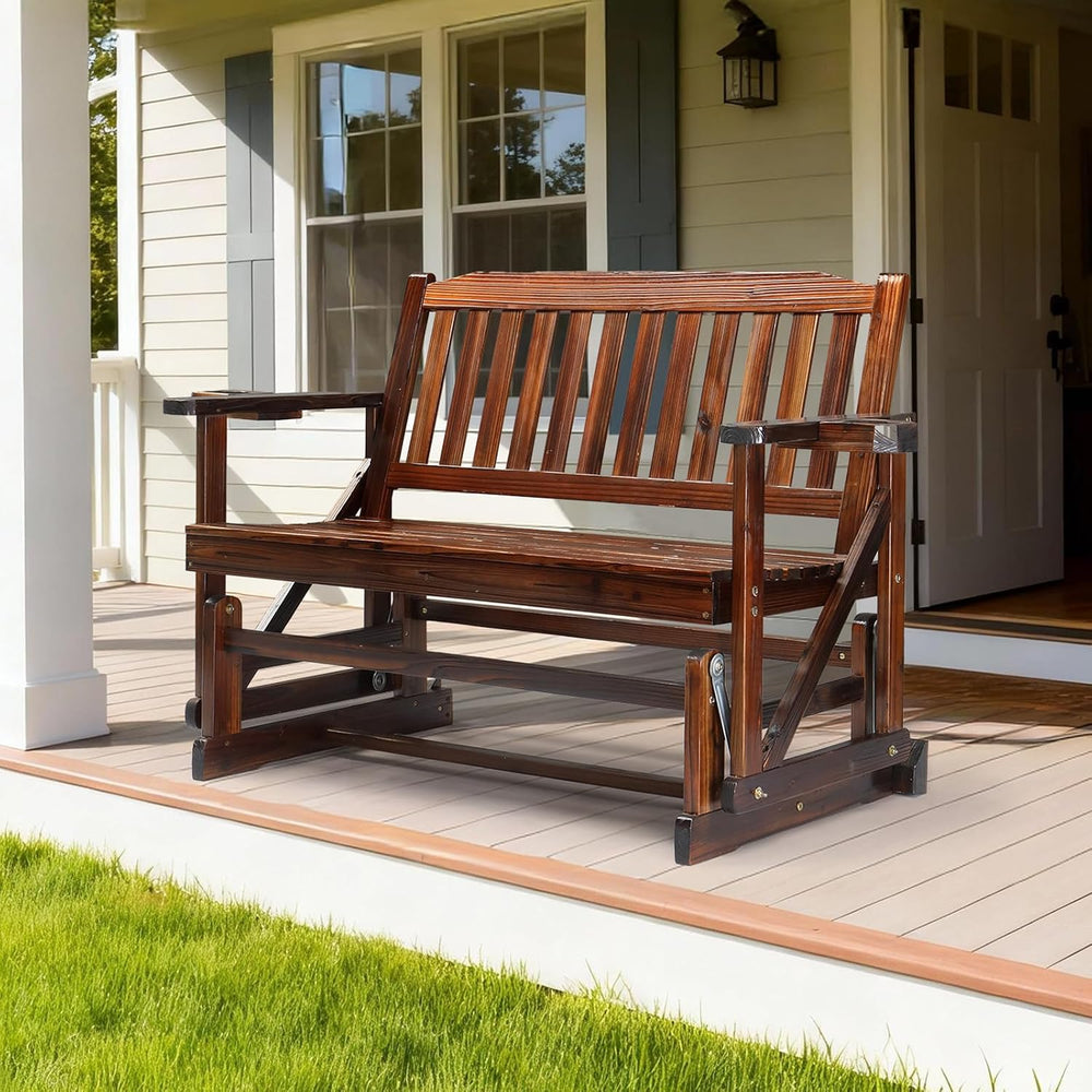 VINGLI 2-Person Outdoor Glider Bench, Patio Glider with Cup Holders, Outdoor ...