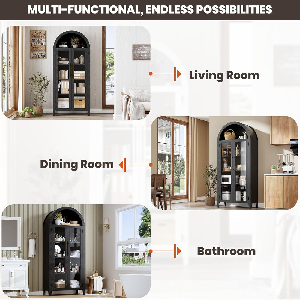 GarveeHome Arched Kitchen Pantry Cabinet - Farmhouse 5 Tier Display Shelf wit...