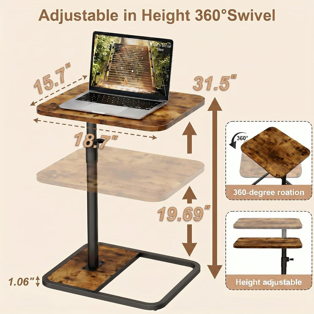 YUHFERA Large 2-Pack TV Tray Tables for Couch, Adjustable Height, Brown