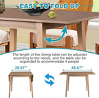 29"- 45" Extendable Dining Table for 2-4, Folding Square Dinner Table Small Kitchen Dining Room Tables with Wood Legs for Small Space, Kitchen, Living Room, Natural