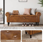 Furniliving 55” End of Bed Bench, Bedroom Bench with Button-Tufted, Large Upholstered Storage Ottoman Entryway Bench with Storage Shoe Cabinet Bench, for Bedroom, PU, YellowBrown