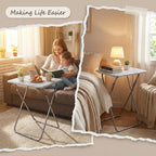 Tv Trays Folding Tv Table, Dinner Table for Eating with Sturdy Metal Frame, Small Foldable Snack Trays Table for Living Room, Couch,Sofa, Bed, No Assembly Required (White Marble)