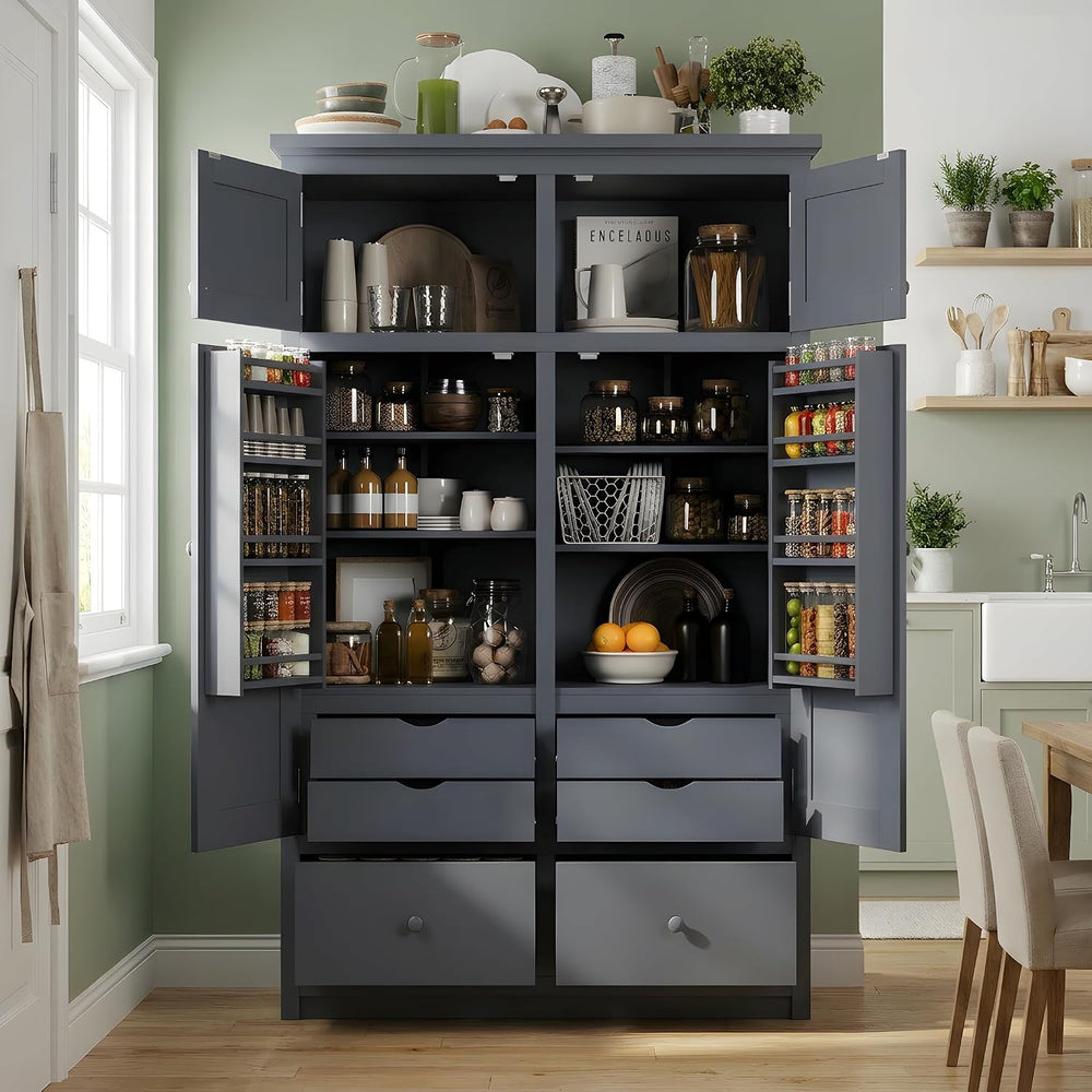 Tall Kitchen Pantry Cabinet with Adjustable Shelves, Freestanding Large Cupbo...