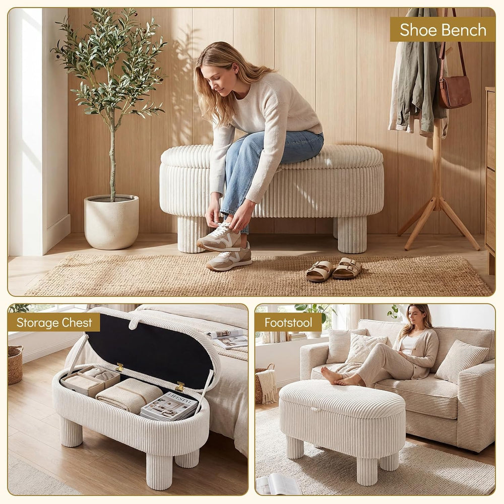 Giantex 42'' Storage Ottoman Bench, Corduroy Fabric Upholstered End o...