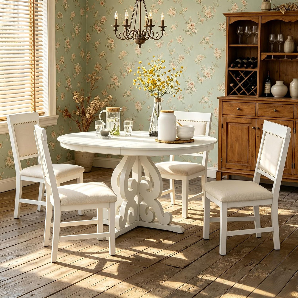 Extendable Dining Table Set for 4-6, Farmhouse Kitchen Table Set with Extenda...