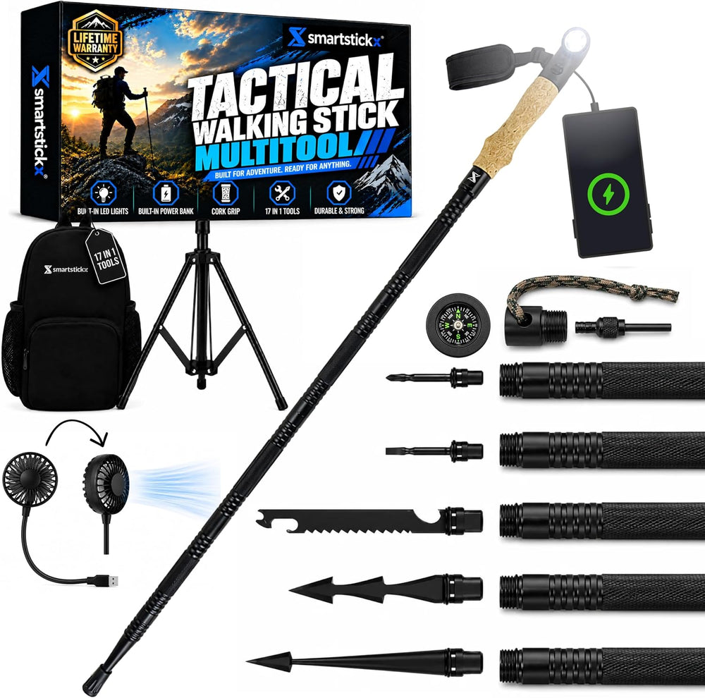 Tactical Hiking & Walking Stick - Survival Multi-Tool w/Light & Power...