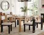 HNY Modern Farmhouse Linen Dining Chairs Set of 4, Beige Fabric Upholstered Dining Room Kitchen Chairs with Black Wood Frame & Curved-Back, Armless Accent Wood Chair for Dining Living Room
