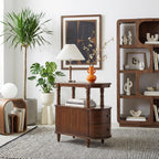 Wood End Table with 2 Drawers and Storage Shelf, Narrow Sofa Side Table for Living Room, Vintage Slim Nightstand Bedside Table for Bedroom, Slim Chair Side Table Cherry Walnut BG-A508-CY