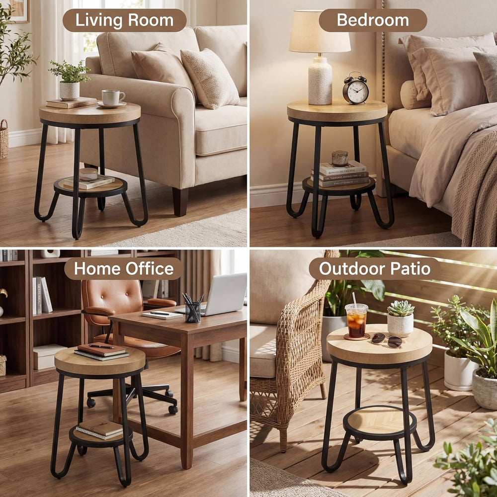IRONCK Round Side Table, 2 Tier Industrial End Table with Storage Shelf, 19.7...