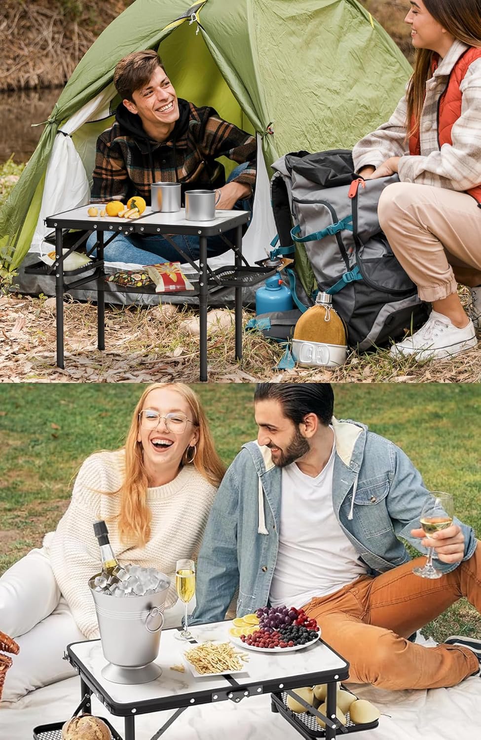 Titanker Small Camping Table Foldable 2ft, Folding Picnic Table with Side Rac...