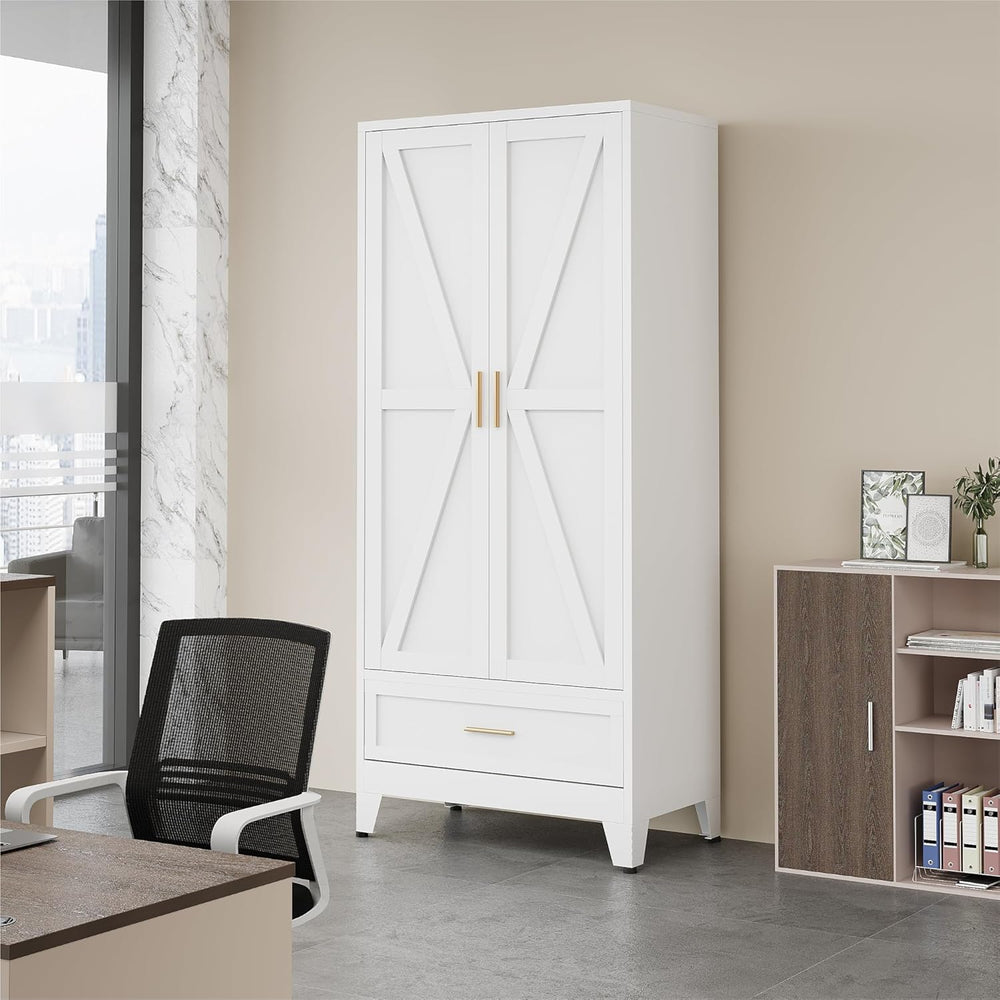 QINPTWUT 71" Storage Cabinet with Bottom Drawer, Pantry Cabinet in White...